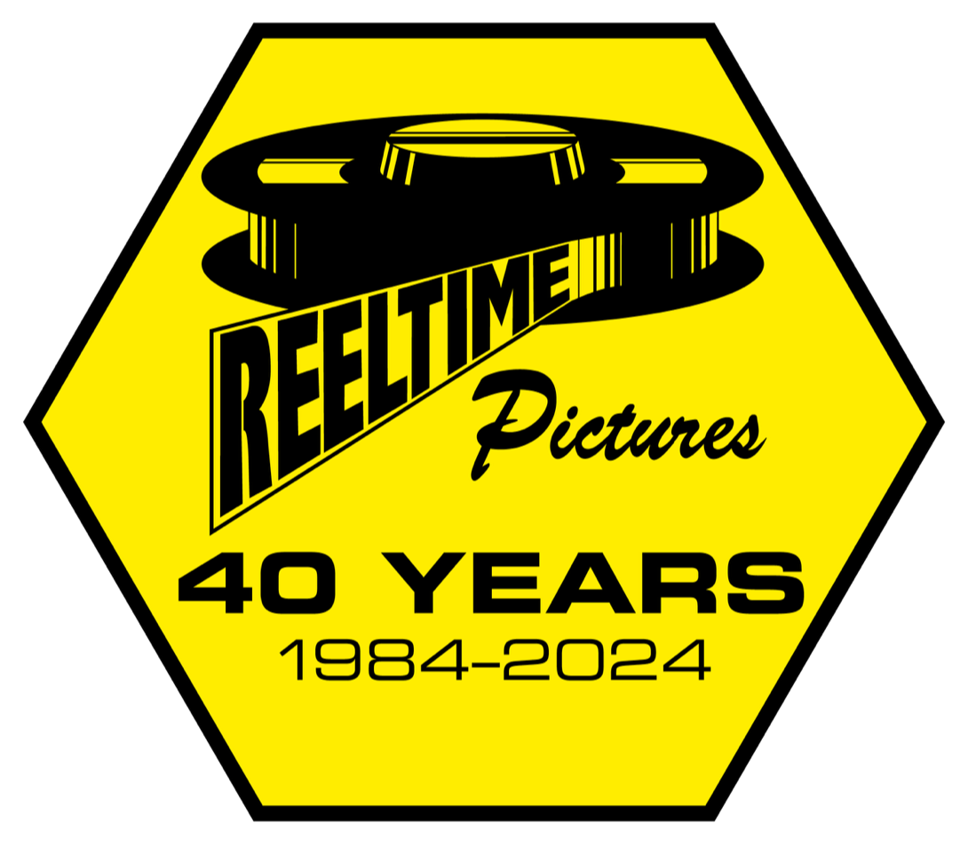 Reeltime Pictures logo: an old film reel with name
